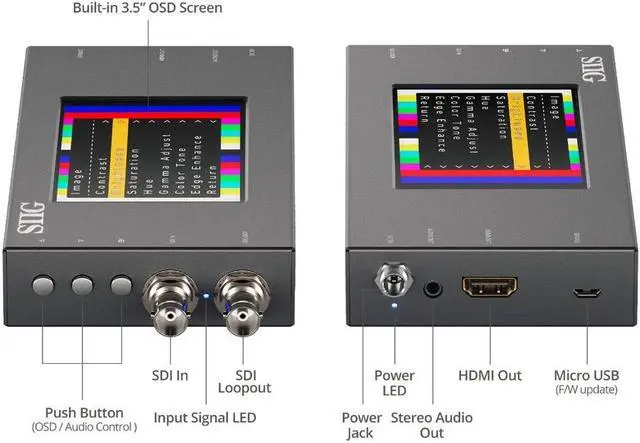 Alt view image 3 of 8 - SIIG AC CESD0J11S1 3GSDI to HDMI Converter with Scaler and Monitor TAA