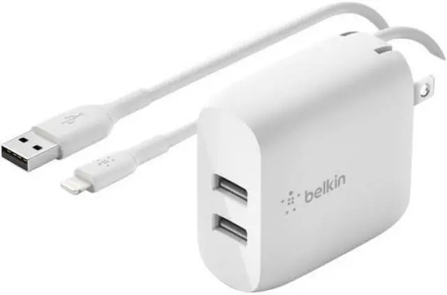 Alt view image 4 of 16 - BELKIN WCD001dq1MWH White BOOST CHARGE Dual USB-A Wall Charger 24W + Lightning to USB-A Cable