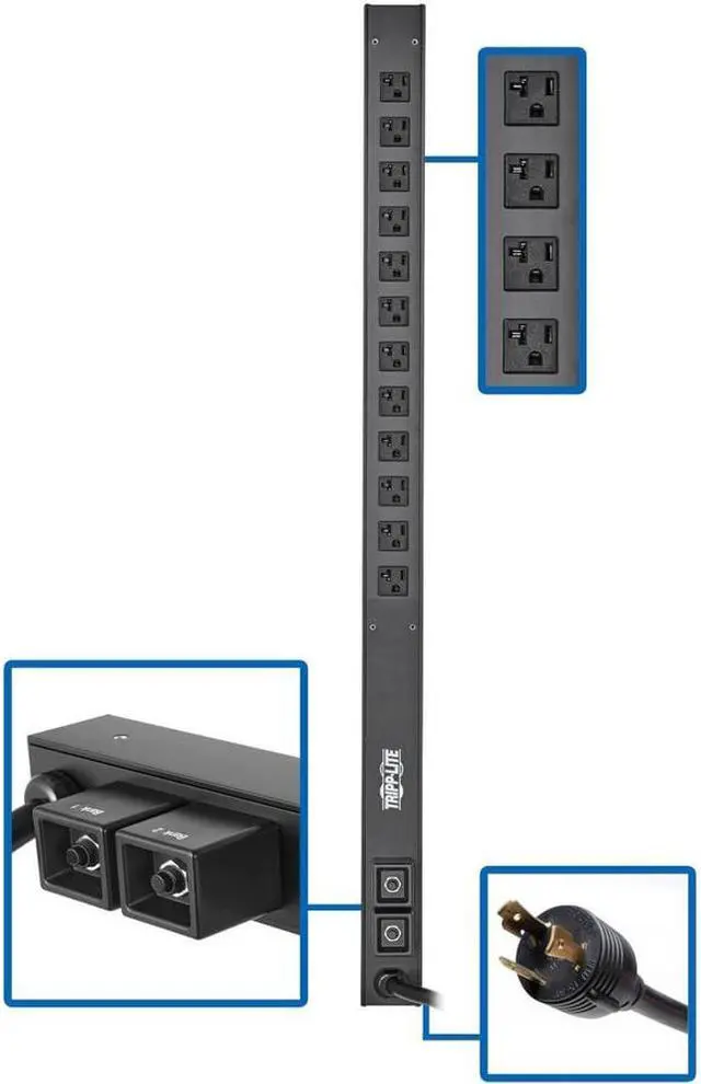Alt view image 2 of 10 - Tripp Lite PDUV30-36 12-Outlet PDU - Basic - NEMA L5-30P - 12 x NEMA 5-15/20R - 120 V AC - 0U - Vertical - Rack-mountable