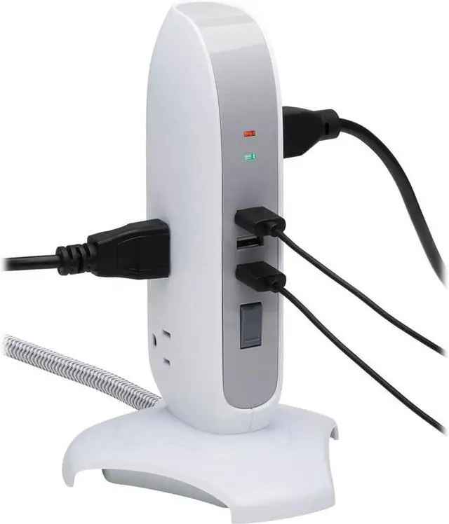 Alt view image 6 of 14 - Tripp Lite Surge Protector Tower 5-Outlet w/ 3 USB Ports White TLP66USB