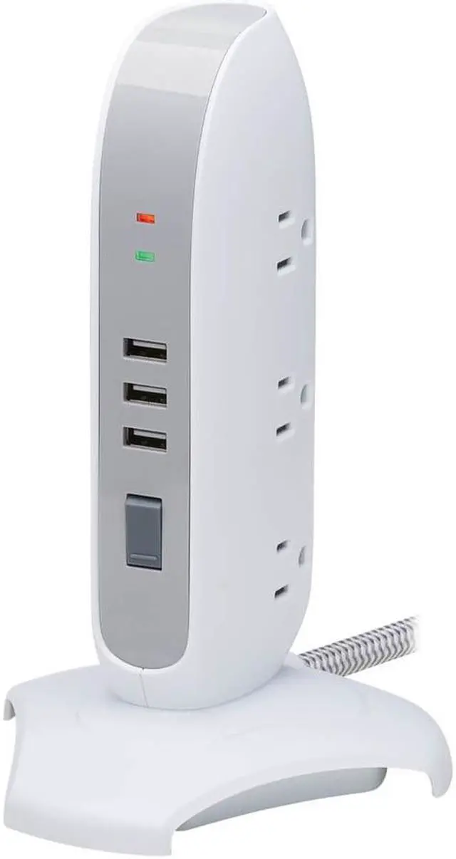 Alt view image 5 of 14 - Tripp Lite Surge Protector Tower 5-Outlet w/ 3 USB Ports White TLP66USB
