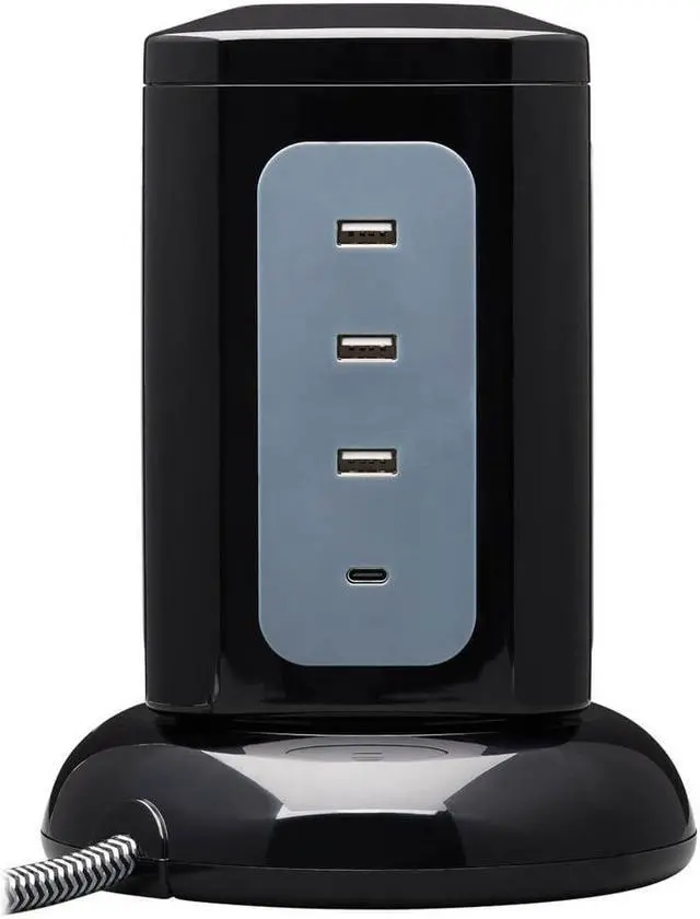 Alt view image 4 of 16 - Tripp Lite Surge Protector Tower 6-Outlet 3x USB-A 1x USB C Black TLP606UCTOWER