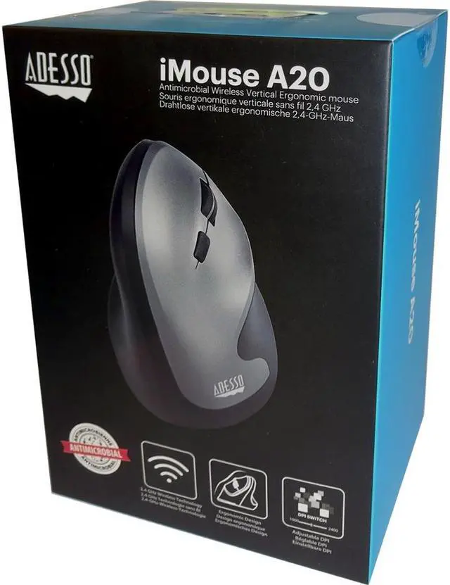 Alt view image 8 of 18 - Adesso Antimicrobial Wireless Vertical Ergonomic Mouse iMouseA20
