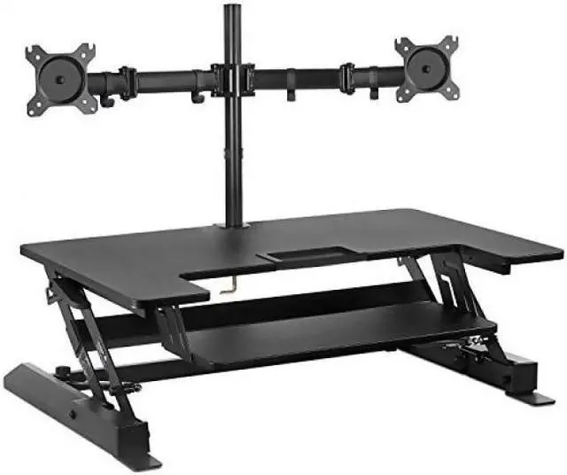 Alt view image 13 of 15 - Mount-It! Standing Desk Converter with Bonus Dual Monitor Mount Included | Wide 36 Inch Platform