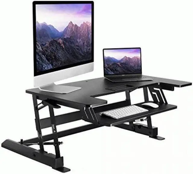 Alt view image 8 of 11 - Mount-It! Standing Desk Converter with Gas Spring Riser | Wide 36 Inch Sit Stand Workstation | Black