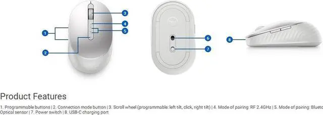 Alt view image 4 of 20 - Dell Premier MS7421W Wireless Mouse Platinum Silver MS7421WSLVNA