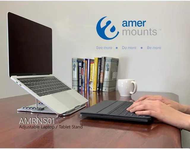 Alt view image 9 of 11 - Amer Mounts | AMRNS01 | Foldable Laptop Tablet Stand Designed for 11" TO 15.6"
