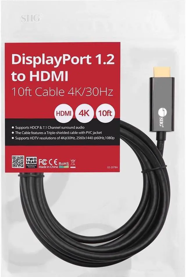 Alt view image 3 of 16 - SIIG DisplayPort 1.2 to HDMI 10ft Cable 4K/30Hz - 10 ft DisplayPort/HDMI A/V Cable for Audio/Video Device, HDTV, PC, Monitor, Notebook, Desktop Computer - First End: 1 x 20-pin DisplayPort Male Digita