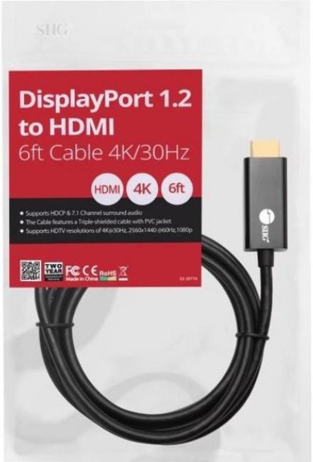 Alt view image 3 of 20 - siig displayport 1.2 to hdmi 1.4 passive cable 4k @30hz - dp to hdmi male to male adapter cable - hdcp - 6 feet