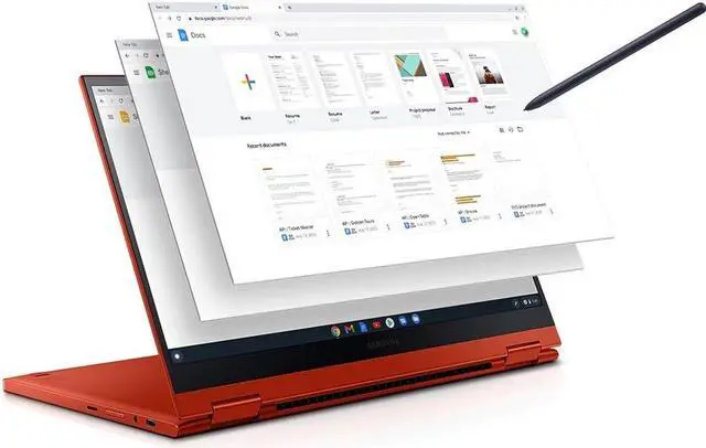 Alt view image 2 of 20 - Samsung Galaxy Chromebook 2 XE530QDA-KA2US 13.3" Touchscreen 2 in 1 Chromebook - Full HD - 1920 x 1080 - Intel Celeron 5205U 1.90 GHz - 4 GB RAM - Fiesta Red - Chrome OS - Intel UHD Graphics - 13