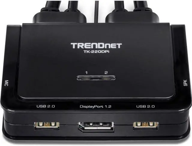 Alt view image 4 of 19 - TRENDnet 2-Port 4K DisplayPort 1.2 KVM Switch with Audio, 4K UHD (3840 x 2160@60Hz), 3.5mm Speaker/Microphone, USB 2.0, Integrated Cables, Black, TK-220DPI - 2 Computer(s) - 1 Local User(s) - 3840 x 2