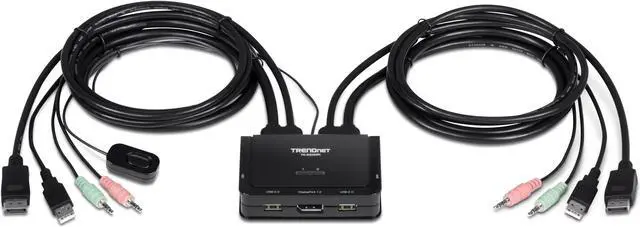 Alt view image 3 of 19 - TRENDnet 2-Port 4K DisplayPort 1.2 KVM Switch with Audio, 4K UHD (3840 x 2160@60Hz), 3.5mm Speaker/Microphone, USB 2.0, Integrated Cables, Black, TK-220DPI - 2 Computer(s) - 1 Local User(s) - 3840 x 2