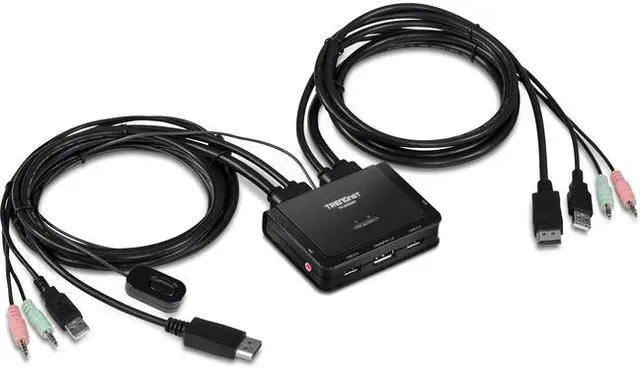 Main image of TRENDnet 2-Port 4K DisplayPort 1.2 KVM Switch with Audio, 4K UHD (3840 x 2160@60Hz), 3.5mm Speaker/Microphone, USB 2.0, Integrated Cables, Black, TK-220DPI - 2 Computer(s) - 1 Local User(s) - 3840 x 2