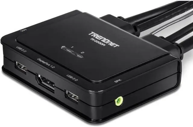 Alt view image 5 of 19 - TRENDnet 2-Port 4K DisplayPort 1.2 KVM Switch with Audio, 4K UHD (3840 x 2160@60Hz), 3.5mm Speaker/Microphone, USB 2.0, Integrated Cables, Black, TK-220DPI - 2 Computer(s) - 1 Local User(s) - 3840 x 2