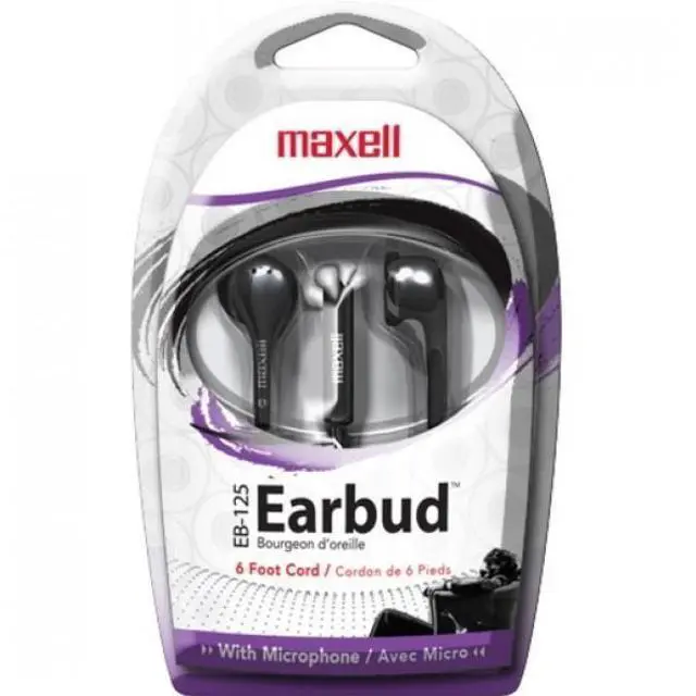 Alt view image 3 of 17 - Maxell EB125M Earbud with In-line Microphone Rubberized Ear Tip 6 Cord (199930)