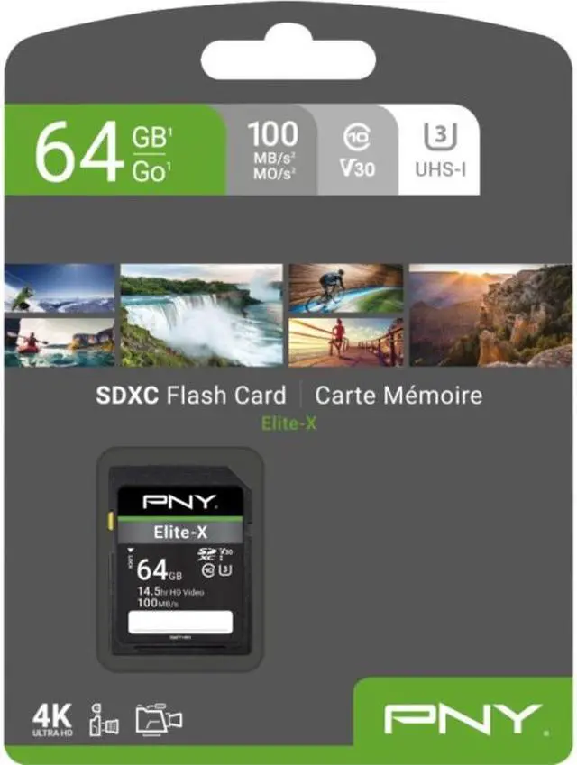 Alt view image 2 of 19 - PNY 64GB Elite-X Class 10 U3 V30 SDXC Flash Memory Card