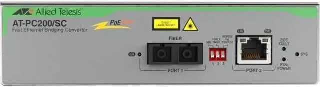 Alt view image 3 of 7 - Allied Telesis PoE+ to Fiber Switching Media Converter - Network (RJ-45) - 1x PoE+ (RJ-45) Ports - 1 x SC Ports - Multi-mode - Fast Ethernet, Gigabit Ethernet - 10/100/1000Base-T, 100Base-FX - Standal