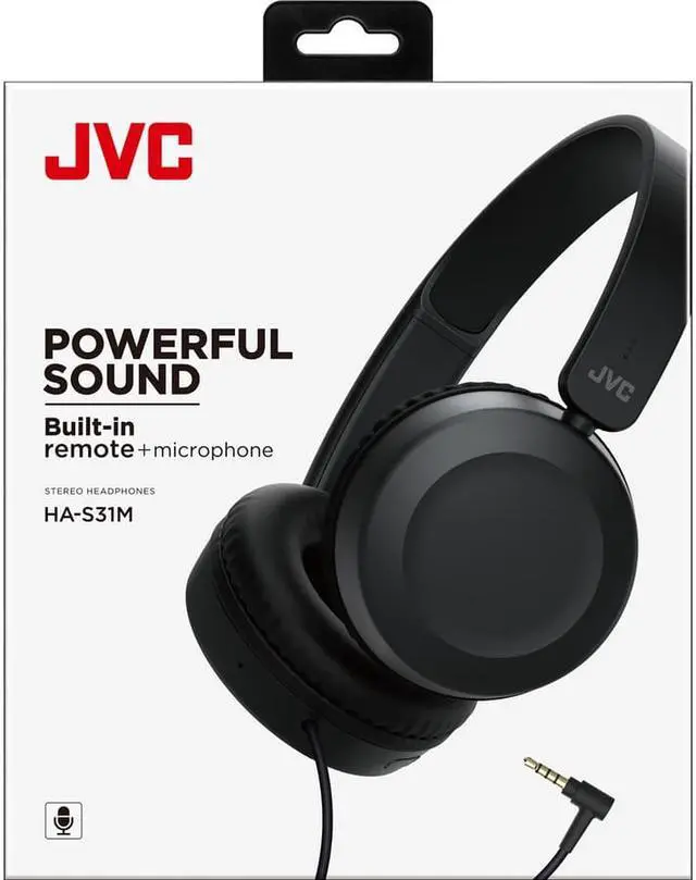 Alt view image 3 of 18 - jvc ha-s31mb on ear lightweight headphones with powerful sound, integrated remote & mic for smartphones (black)
