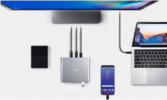 Alt view image 4 of 10 - Aten 2-Port USB-C Gen 1 Dock Switch with Power Pass-through US3310