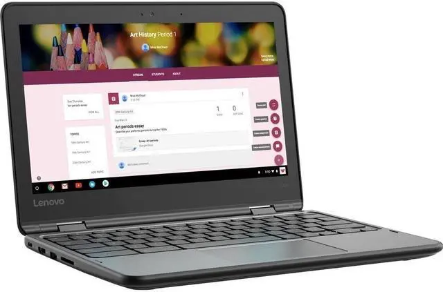 Alt view image 3 of 20 - Lenovo 300e Chromebook 2nd Gen 81MB004EUS 11.6" Touchscreen Rugged 2 in 1 Chromebook - HD - 1366 x 768 - Intel Celeron N4020 Dual-core (2 Core) 1.10 GHz - 4 GB RAM - 32 GB Flash Memory - Black -