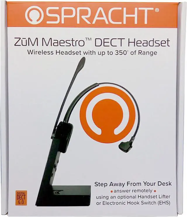 Alt view image 10 of 20 - ZuM Maestro DECT 6.0 Wireless Headset for Deskphone.  Comes with Base Station, Noise Canceling Mic, and has up to 350 feet of Wireless Freedom.