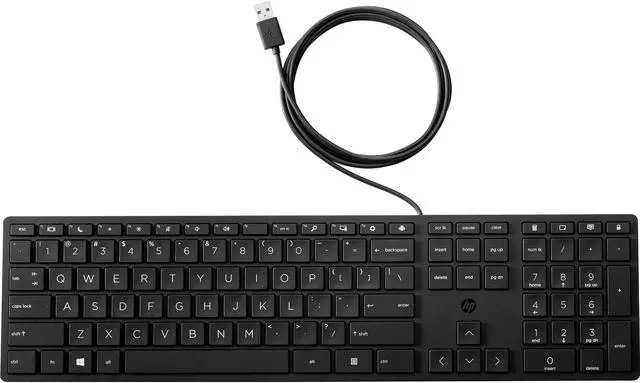 Main image of HP Wired Desktop 320K Keyboard - Cable Connectivity - USB Interface - English (US) - Chromebook, Thin Client, Mobile Workstation, Notebook, Desktop Computer - Windows - Plunger Keyswitch