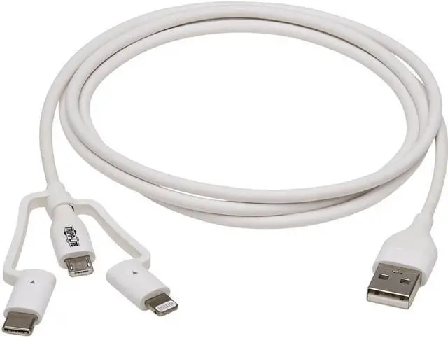 Alt view image 2 of 8 - Tripp Lite 4ft Safe-IT Universal USB-A to Lightning USB Micro-B and USB-C Cable