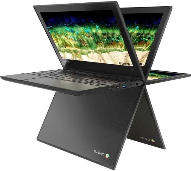 Alt view image 3 of 20 - Lenovo 500e Chromebook 2nd Gen 81MC005AUS 11.6" Touchscreen Rugged 2 in 1 Chromebook - HD - 1366 x 768 - Intel Celeron N4120 Quad-core (4 Core) 1.10 GHz - 4 GB RAM - 32 GB Flash Memory - Black -