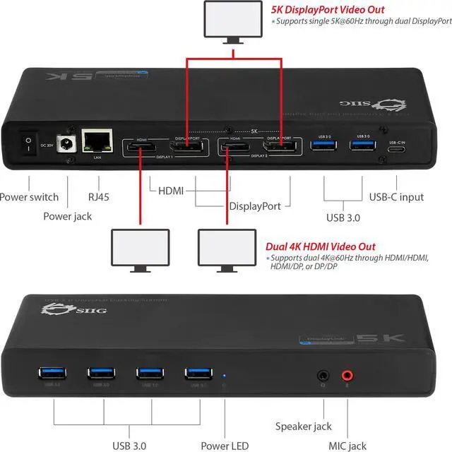 Alt view image 14 of 20 - SIIG JU-DK0411-S1 Video Dock With Usb 3.0 4K Displayport Hdmi Usb-C