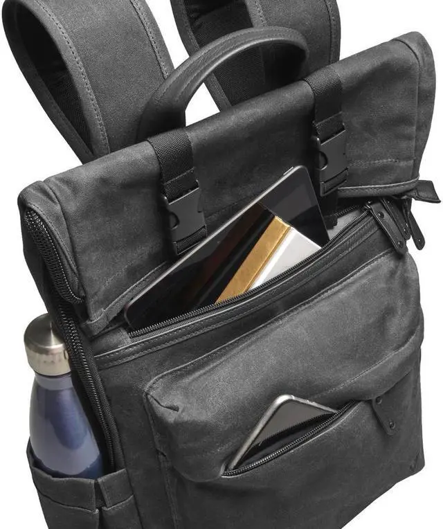 Alt view image 3 of 11 - V7 Elite CBXT16-CANVAS Carrying Case Backpack for 15.6" to 16" Notebook Black CBXT16CANVAS