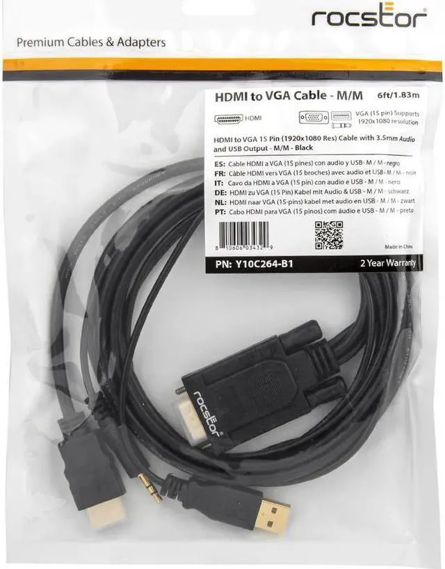 Alt view image 4 of 9 - Rocstor 6ft HDMI/VGA Video Cable 15PIN Y10C264B1