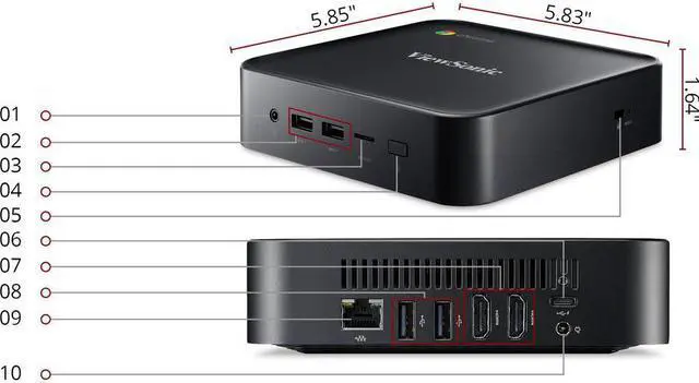 Alt view image 4 of 16 - Viewsonic NMP760 Chromebox - Intel Celeron 5205U Dual-core (2 Core) 1.90 GHz - 8 GB RAM DDR4 SDRAM - 64 GB Flash Memory Capacity - Intel Chip - Chrome OS - Intel UHD Graphics DDR4 SDRAM - IEEE 802.11a