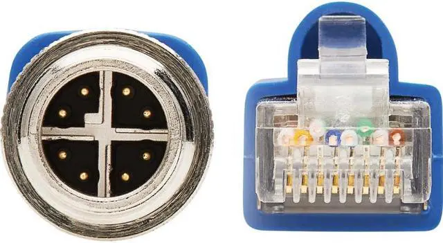 Alt view image 4 of 11 - Tripp Lite M12 X-Code Cat6a Shielded Ethernet Cable, M12/RJ45 Cable, 10G F/UTP CMR-LP (M/M), IP68, 60W Power over Ethernet, Blue, 9.8 Feet / 3 Meters (NM12-6A2-03M-BL)