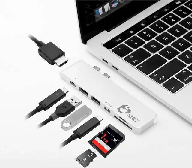 Alt view image 2 of 20 - SIIG Thunderbolt 3 USB-C Hub HDMI with Card Reader & PD Adapter - Silver