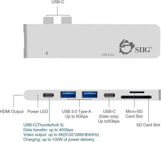 Alt view image 19 of 20 - SIIG Thunderbolt 3 USB-C Hub HDMI with Card Reader & PD Adapter - Silver