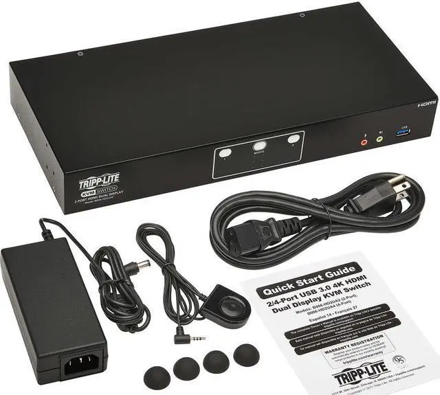 Alt view image 3 of 14 - Tripp Lite B006-HD2UA2 HDMI Dual-Display KVM Switch - 1 Computer(s) - 4096 x 2160 - 50 Hz, 60 Hz - 1 x Network (RJ-45) - 6 x USB - 5 x HDMI - Desktop, Rack-mountable