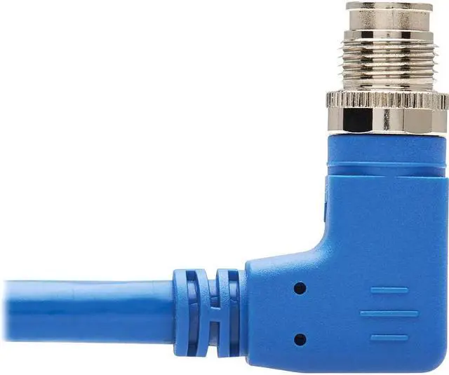 Alt view image 4 of 9 - Tripp Lite M12 X-Code Cat6a Shielded Ethernet Cable, Right-Angle M12/RJ45 Cable, 10G F/UTP CMR-LP (M/M), IP68, 60W Power over Ethernet, Blue, 9.8 Feet / 3 Meters (NM12-6A4-03M-BL)