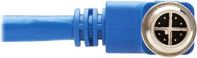 Alt view image 5 of 9 - Tripp Lite M12 X-Code Cat6a Shielded Ethernet Cable, Right-Angle M12/RJ45 Cable, 10G F/UTP CMR-LP (M/M), IP68, 60W Power over Ethernet, Blue, 9.8 Feet / 3 Meters (NM12-6A4-03M-BL)