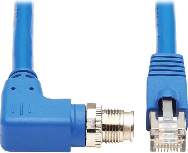 Alt view image 7 of 9 - Tripp Lite M12 X-Code Cat6a Shielded Ethernet Cable, Right-Angle M12/RJ45 Cable, 10G F/UTP CMR-LP (M/M), IP68, 60W Power over Ethernet, Blue, 9.8 Feet / 3 Meters (NM12-6A4-03M-BL)
