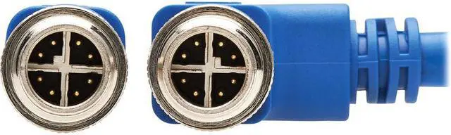 Alt view image 4 of 9 - Tripp Lite M12 X-Code Cat6a Shielded Ethernet Cable, Right-Angle M12 Cable, 10G F/UTP CMR-LP (M/M), IP68, 60W Power over Ethernet, Blue, 6.6 Feet / 2 Meters (NM12-6A3-02M-BL)