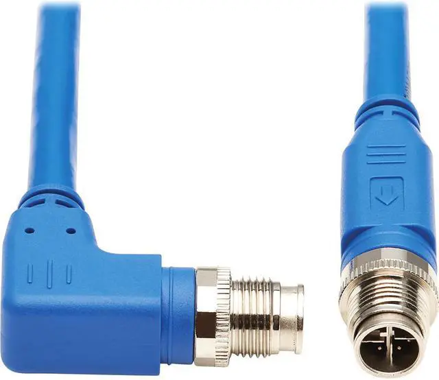 Alt view image 5 of 9 - Tripp Lite M12 X-Code Cat6a Shielded Ethernet Cable, Right-Angle M12 Cable, 10G F/UTP CMR-LP (M/M), IP68, 60W Power over Ethernet, Blue, 6.6 Feet / 2 Meters (NM12-6A3-02M-BL)