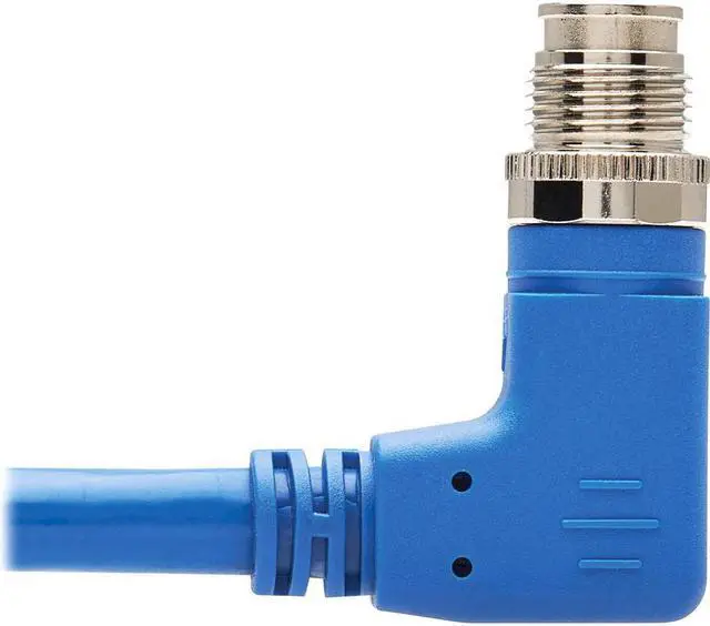 Alt view image 6 of 9 - Tripp Lite M12 X-Code Cat6a Shielded Ethernet Cable, Right-Angle M12 Cable, 10G F/UTP CMR-LP (M/M), IP68, 60W Power over Ethernet, Blue, 6.6 Feet / 2 Meters (NM12-6A3-02M-BL)