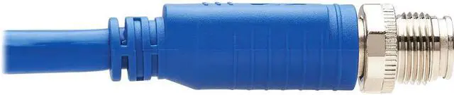 Alt view image 8 of 9 - Tripp Lite M12 X-Code Cat6a Shielded Ethernet Cable, Right-Angle M12 Cable, 10G F/UTP CMR-LP (M/M), IP68, 60W Power over Ethernet, Blue, 6.6 Feet / 2 Meters (NM12-6A3-02M-BL)