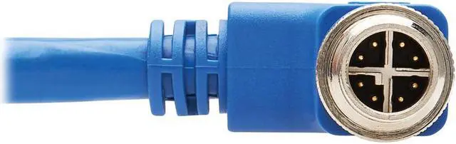 Alt view image 7 of 9 - Tripp Lite M12 X-Code Cat6a Shielded Ethernet Cable, Right-Angle M12 Cable, 10G F/UTP CMR-LP (M/M), IP68, 60W Power over Ethernet, Blue, 6.6 Feet / 2 Meters (NM12-6A3-02M-BL)