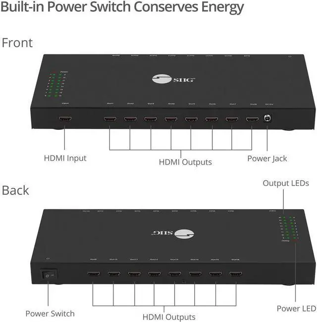 Alt view image 20 of 20 - siig 1x16 hdmi splitter  4k x 2k @30hz & 1080p, hdmi 1.4 deep color, 3d, plug & play, auto edid, 16port hdmi splitter 4k  ceh24q11s1
