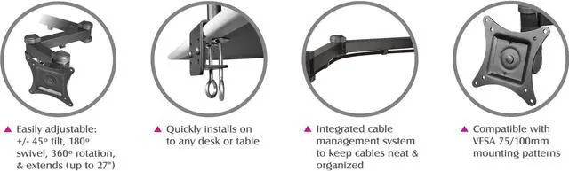 Alt view image 11 of 20 - Siig Articulating Triple Monitor Desk Mount - 13" To 27"