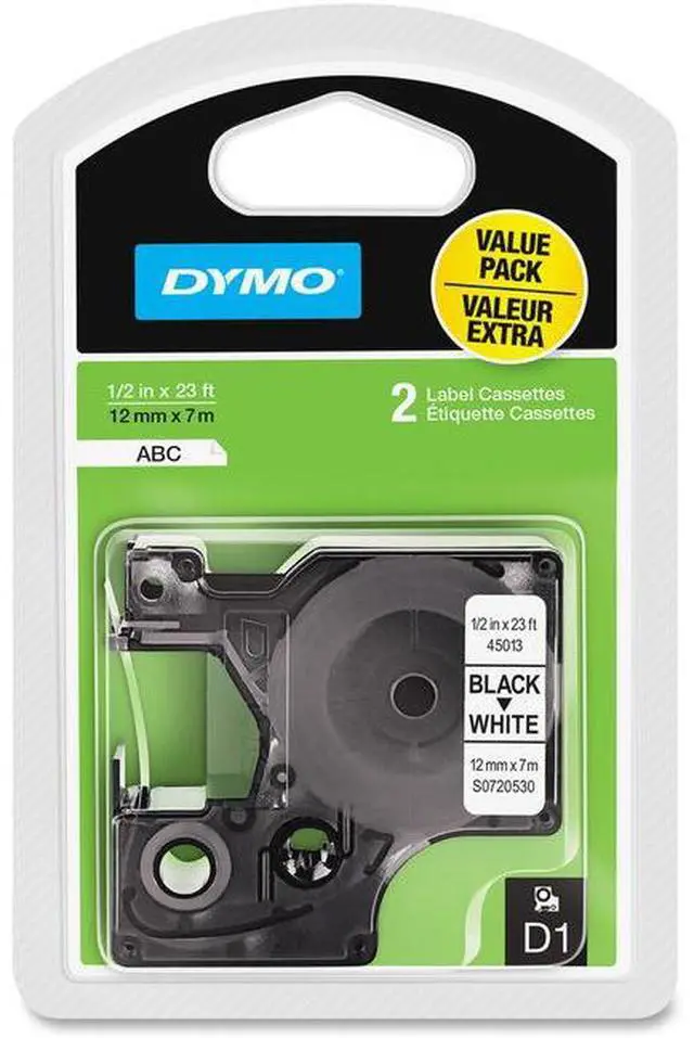 Alt view image 7 of 7 - DYMO Standard D1 Self-Adhesive Polyester Tape for Label Makers, 1/2-inch, Black Print on White, 23-foot Cartridge, 2-Pack (1926208)