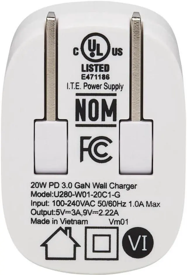 Alt view image 12 of 15 - Tripp Lite Compact 1-Port USB-C Wall Charger GaN Technology 20W U280W0120C1G
