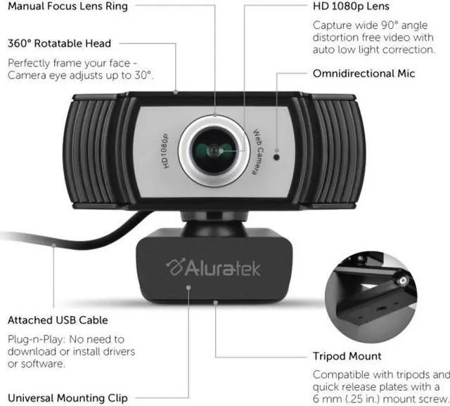 Alt view image 5 of 16 - Aluratek AWC04F Webcam - 2 Megapixel - 30 fps - USB 2.0 AWC04F