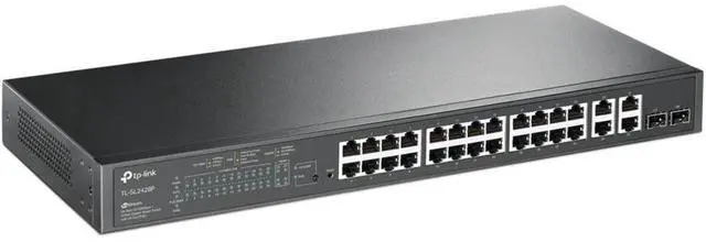 Alt view image 2 of 15 - TP-Link 24-Port 10/100Mbps + 4-Port Gigabit Smart PoE+ Switch - 24 Ports - Manageable - 2 Layer Supported - 2 SFP Slots - 18.80 W Power Consumption - 250 W PoE Budget - Optical Fiber, Twisted Pair - P